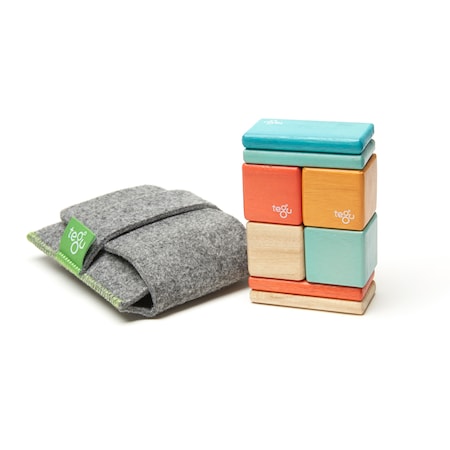 Tegu Magnetic Wooden Blocks, 8-Piece Pocket Pouch, Sunset POP-SNS-508T